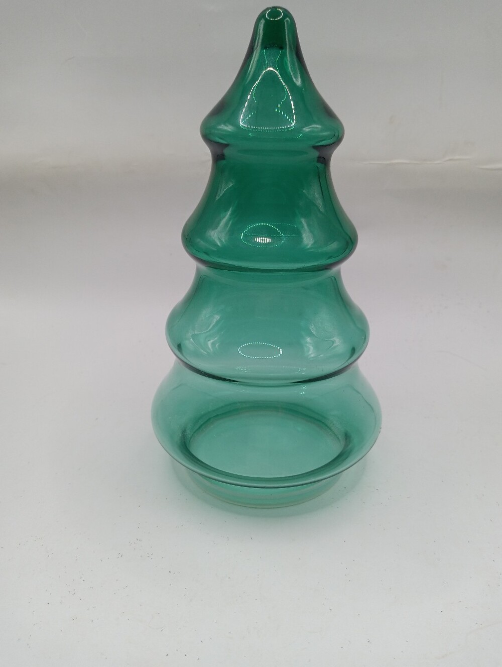 Vintage Libbey Green 7" Christmas Tree Candy Dish Plastic Lid Base